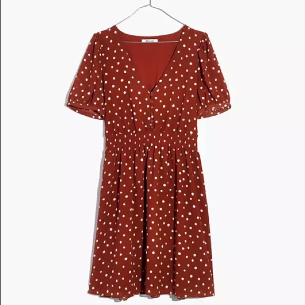Smocked-Waist Mini Dress in Inkspot Dots Size S